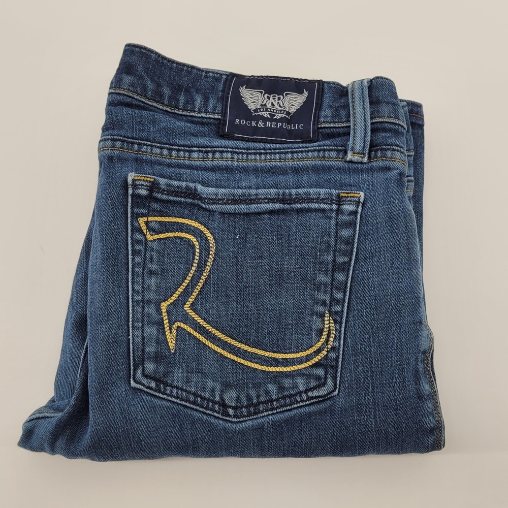 Rock & Republic Kasandra Jeans Womens 31 Blue Bootcut Embroidered‎ Pockets